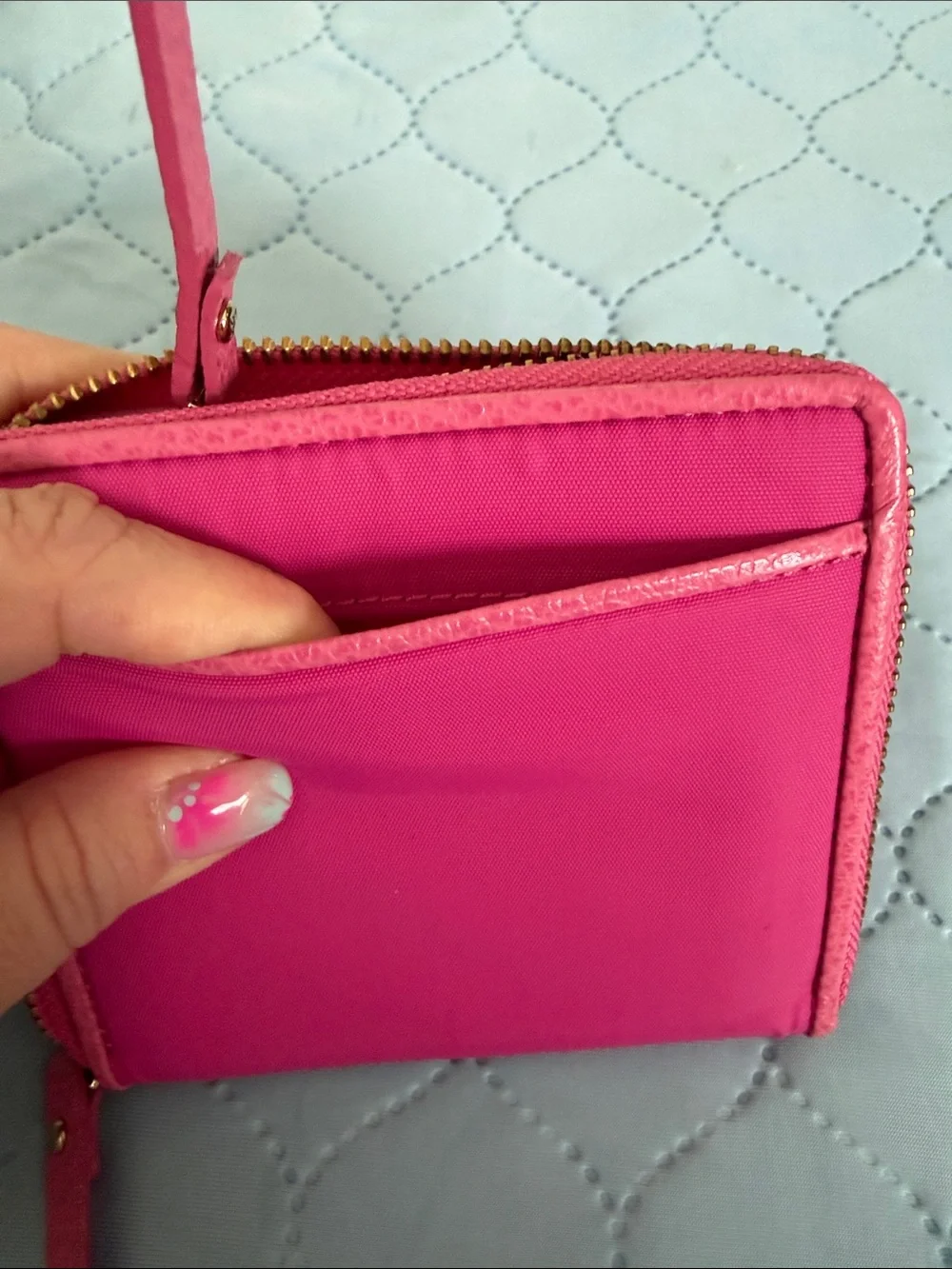 kate spade Hot Pink Zip-Around Compact Wallet with Gold Hardware